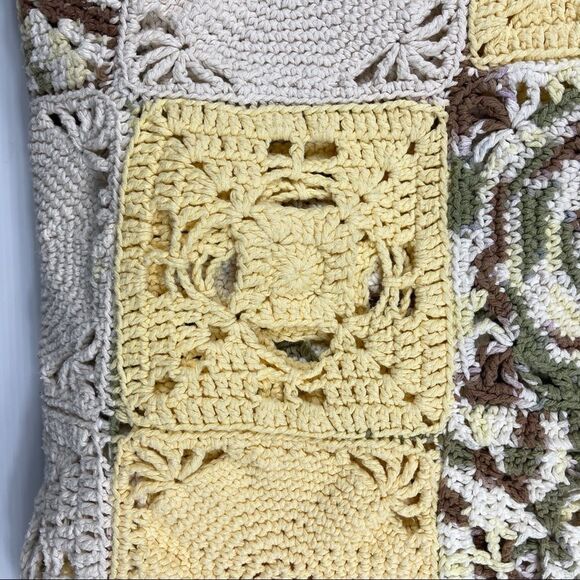 Handmade Crochet COTTON Afghan Cottage Yellow Off-White Multi Cabin 49" x 76" - Picture 5 of 8